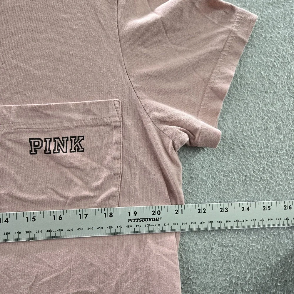 PINK Women Shirt‎ M Logo Pocket Graphic Crew Neck Pullover